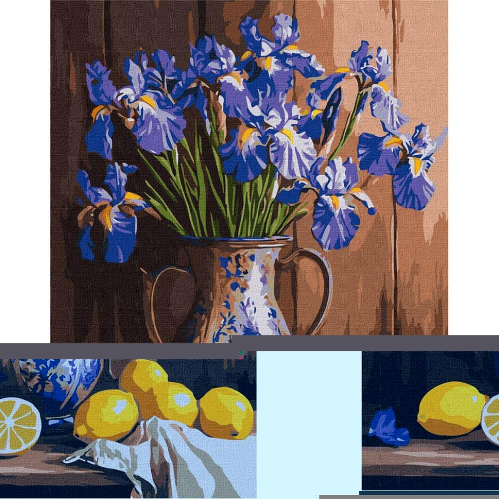 Картина за номерами "Іриси у вазі та лимони" Ідейка KHO3319, 40x50 см