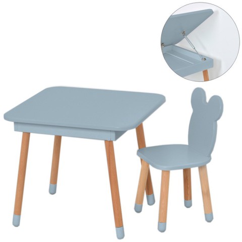 Столик зі стільцем "Ведмедик" 08-025G-BOX з ящиком, сірий