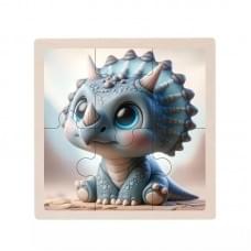 Дитячий дерев'яний пазл-вкладиш "Трицерапторс" MD 1509-27, 6 елементів 9,8 х 9,8 х 0,4 см