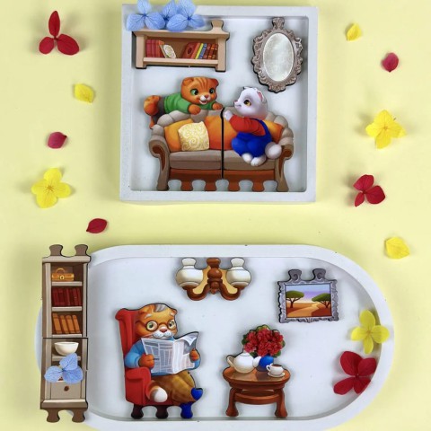 Дерев'яний пазл-вкладиш "Котячий літній будинок" (ПСД272) PSD272