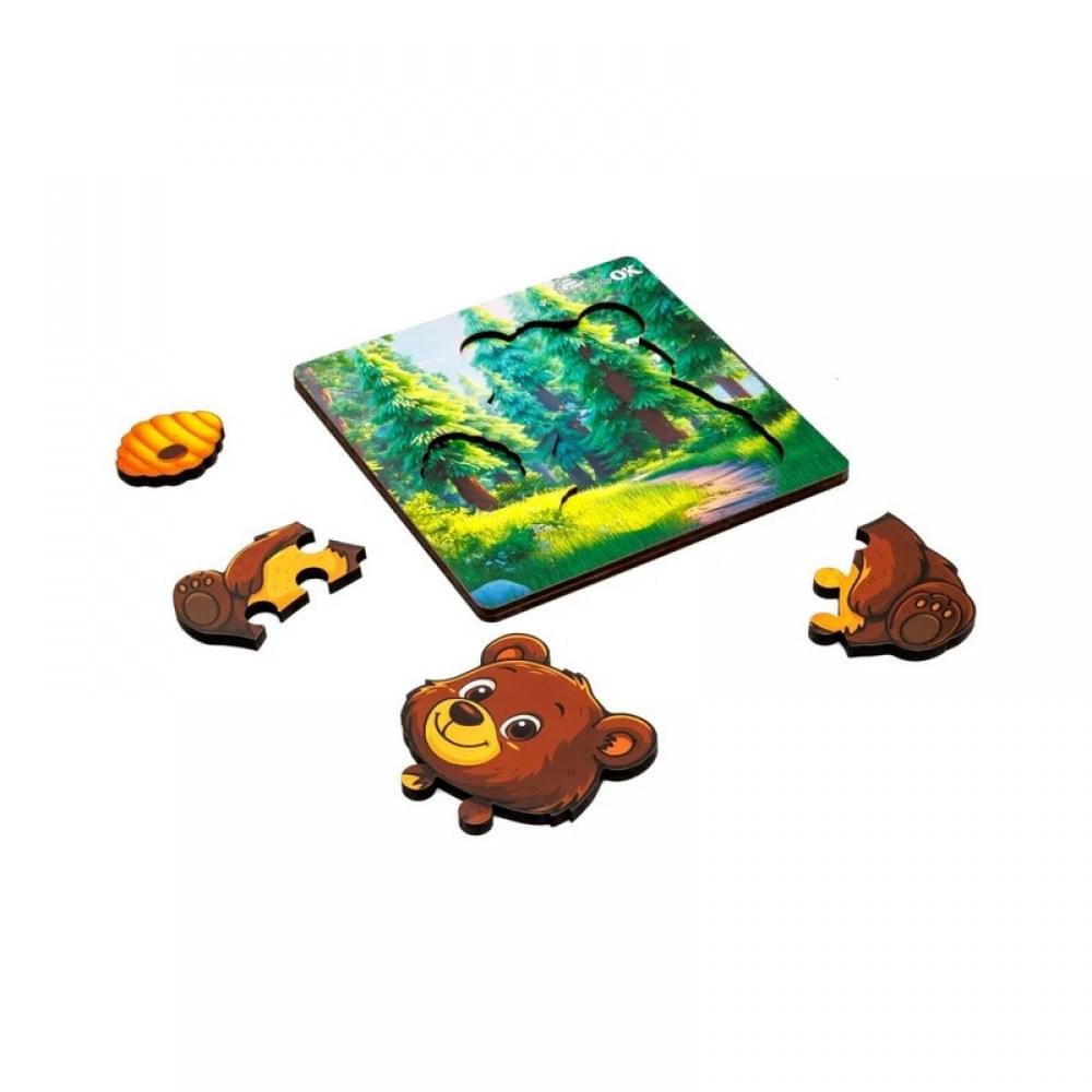 Дерев'яний пазл-вкладиш "Лісовий ведмедик" Puz-88754 А6, 4 елементи