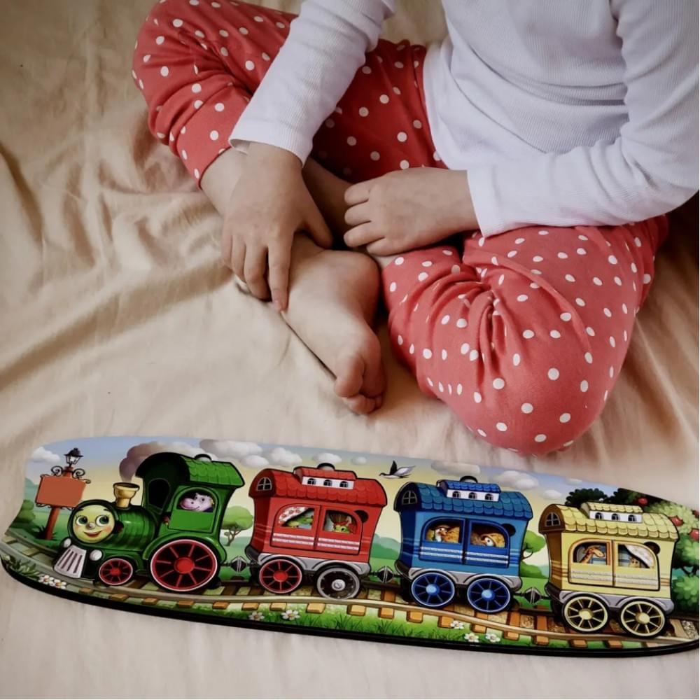 Дерев'яний сортер "Веселий паровозик-3 вагони" Ubumblebees (ПСФ019) PSF019 пазл-вкладиш