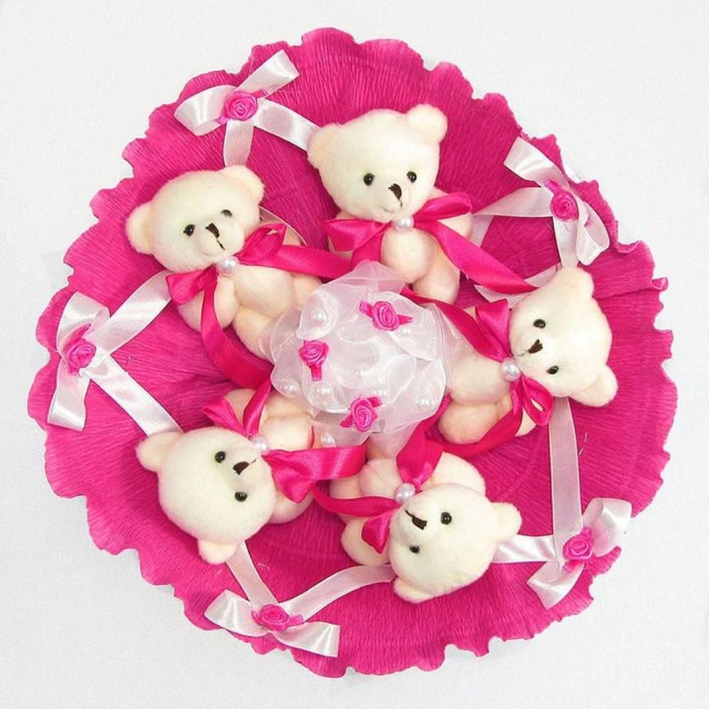 Букет з м'яких іграшок 5 ведмедиків 5292IT малиновий