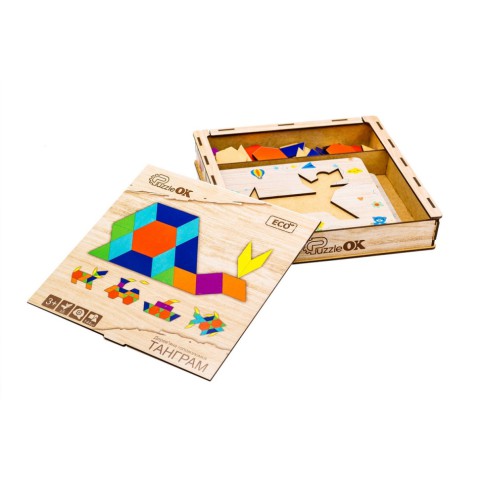 Дерев'яна головоломка "Танграм" Puz-33654, 144 елемента