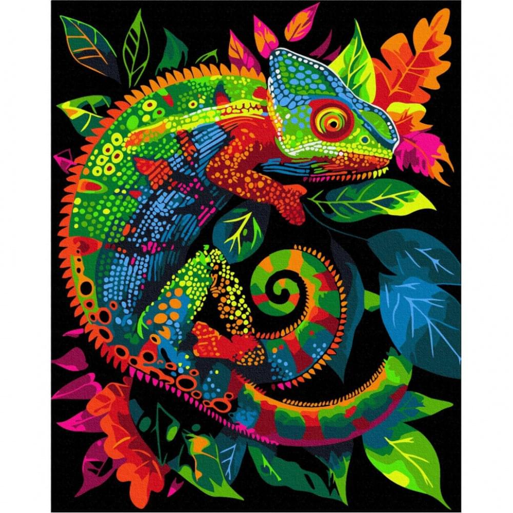 Картина за номерами "Неоновий хамелеон" BSB0023 із флуоресцентними фарбами 40х50 см
