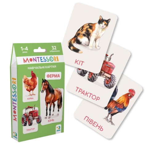 Дитячий набір навчальних карток Монтессорі "Ферма" DoDo Toys 301233, 32 зображення