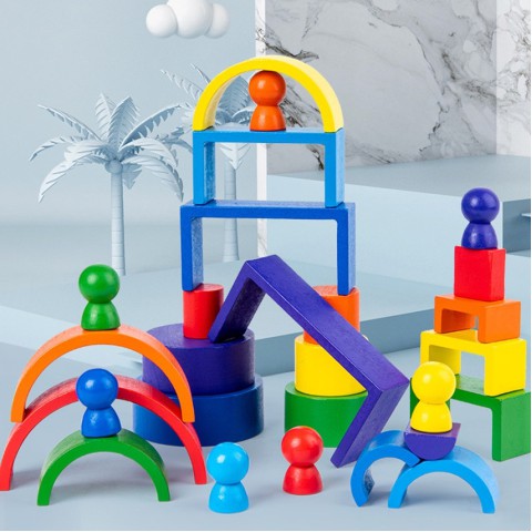 Дерев'яна іграшка "Райдуга-балансир" C15025, 27 різнокольорових фігур