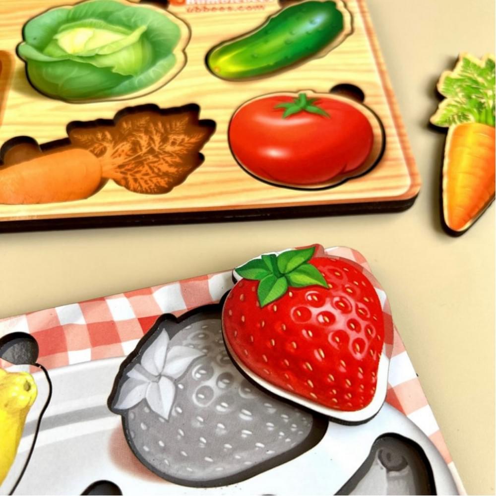 Дерев'яний пазл-вкладиш "Фрукти" Ubumblebees (ПСФ123) PSF123 фон із підказкою