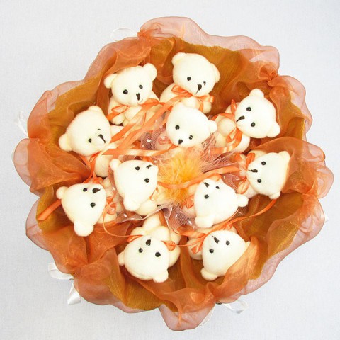 Букет з м'яких іграшок 11 ведмедиків 5283IT теракотовий