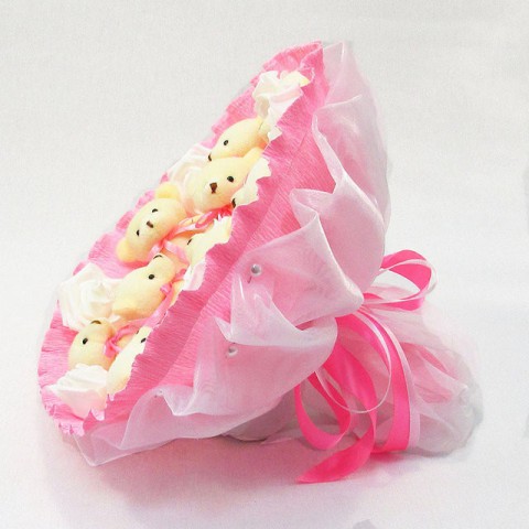 Букет з м'яких іграшок 9 ведмедиків 5337IT рожевий