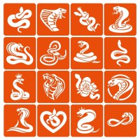 Набір трафаретів для біо-тату "Змії" Snakes-simple-16, 6х6 см 16 простих трафаретів