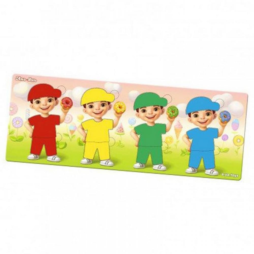 Дерев'яний пазл-сортер "Хлопчики з пончиками" Ubumblebees (ПСФ100) PSF100, 12 деталей та 12 карток