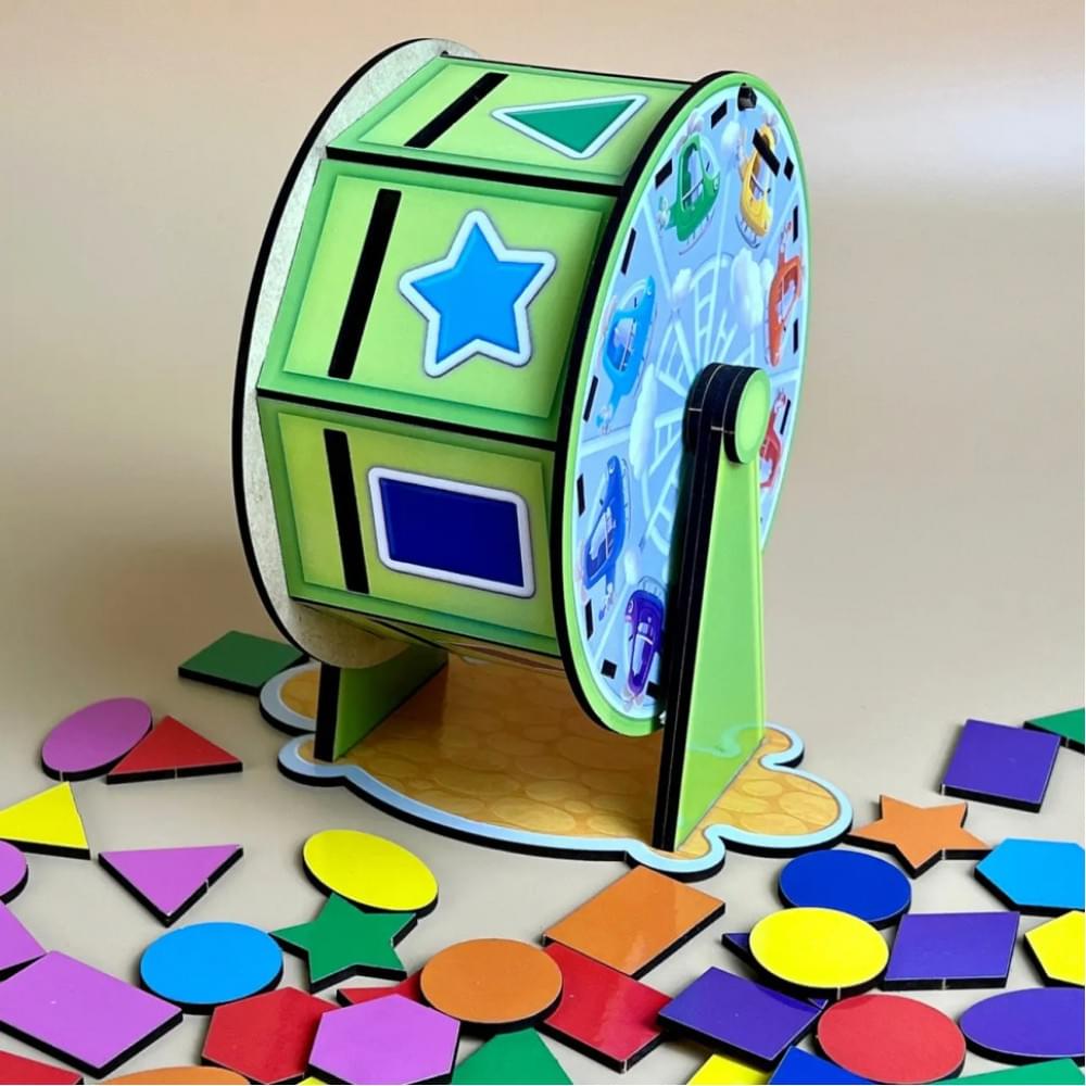 Дерев'яний сортер "Барабан" Ubumblebees (ПСФ135) PSF135 геометричні фігури