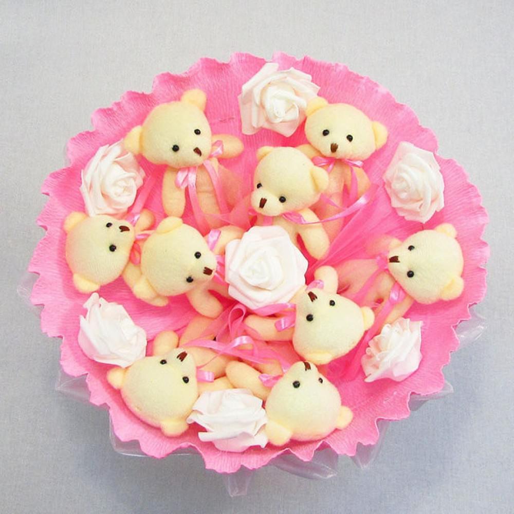 Букет з м'яких іграшок 9 ведмедиків 5337IT рожевий