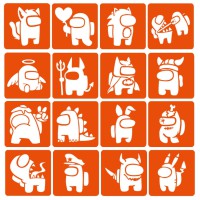 Набір трафаретів для біо-тату "Among us №2" Among-Us-2-6x6-16, 16 трафаретів