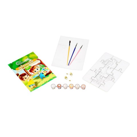 Деревʼяний пазл-розмальовка А5 "Гусочка" Puz-22937 пензлик, фарби, клейка плівка