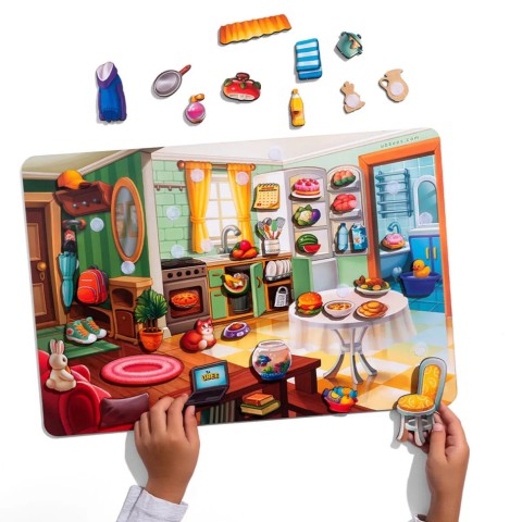 Дерев'яний пазл-вкладиш "Наведи лад в кімнаті та нагодуй Ваню" (ПСД271) PSD271