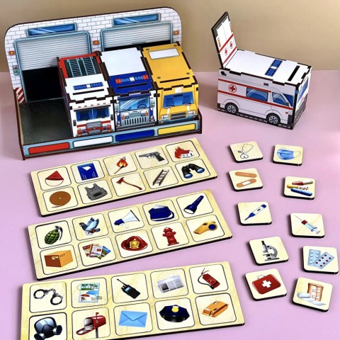 Дерев'яна настільна гра "Службовий транспорт" Ubumblebees (ПСФ027) PSF027 сортер-комодик