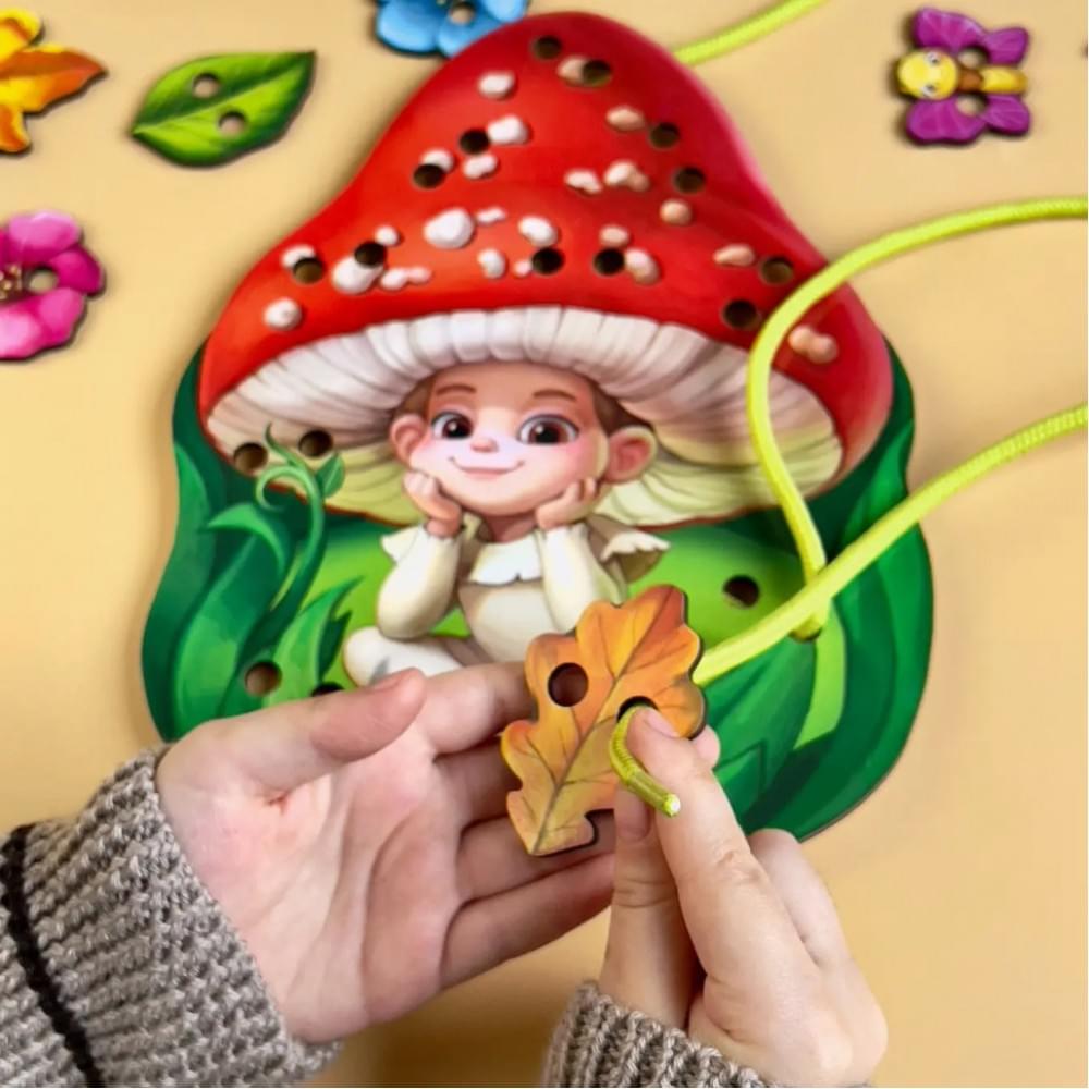 Дерев'яна шнурівка "Мухоморчик" Ubumblebees (ПСД132) PSD132