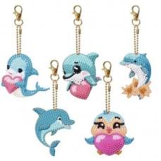 Набір брелків для алмазної мозаїки "Дельфіни" BR35 з інструментами 5 шт