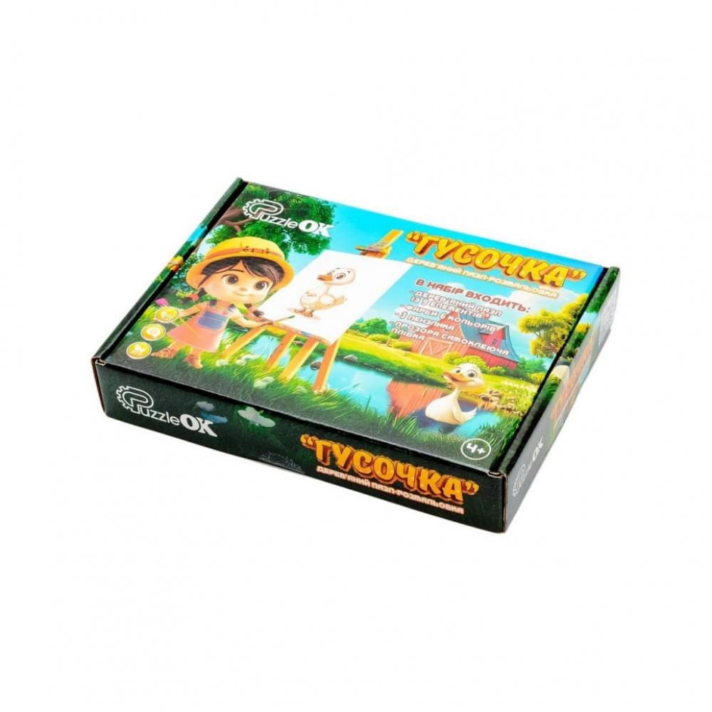 Деревʼяний пазл-розмальовка А5 "Гусочка" Puz-22937 пензлик, фарби, клейка плівка