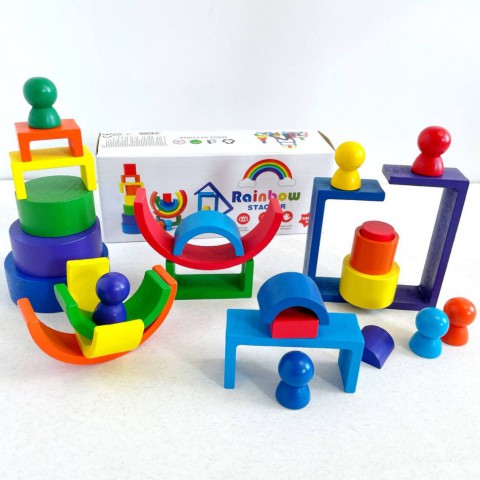 Дерев'яна іграшка "Райдуга-балансир" C15025, 27 різнокольорових фігур