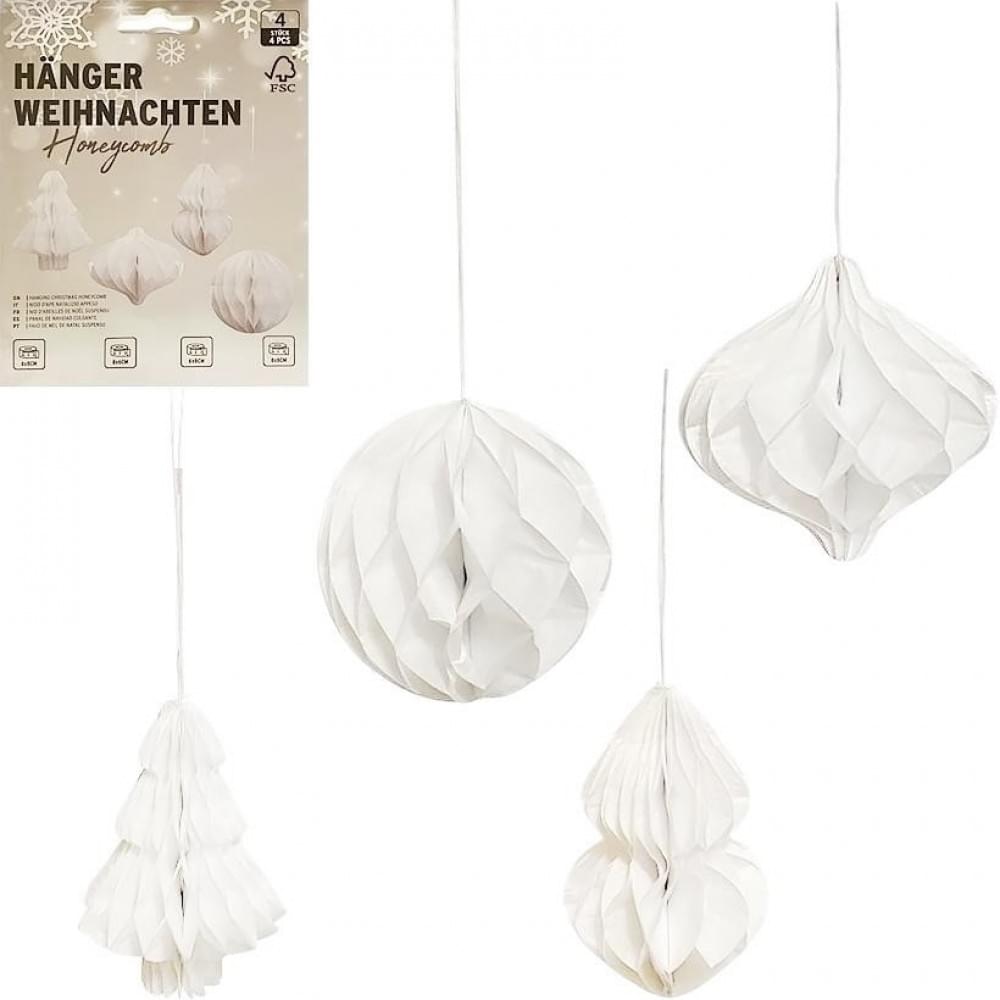 Набір підвісних паперових новорічних прикрас "Білі фігури" CG-3, 4 шт