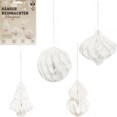 Набір підвісних паперових новорічних прикрас "Білі фігури" CG-3, 4 шт