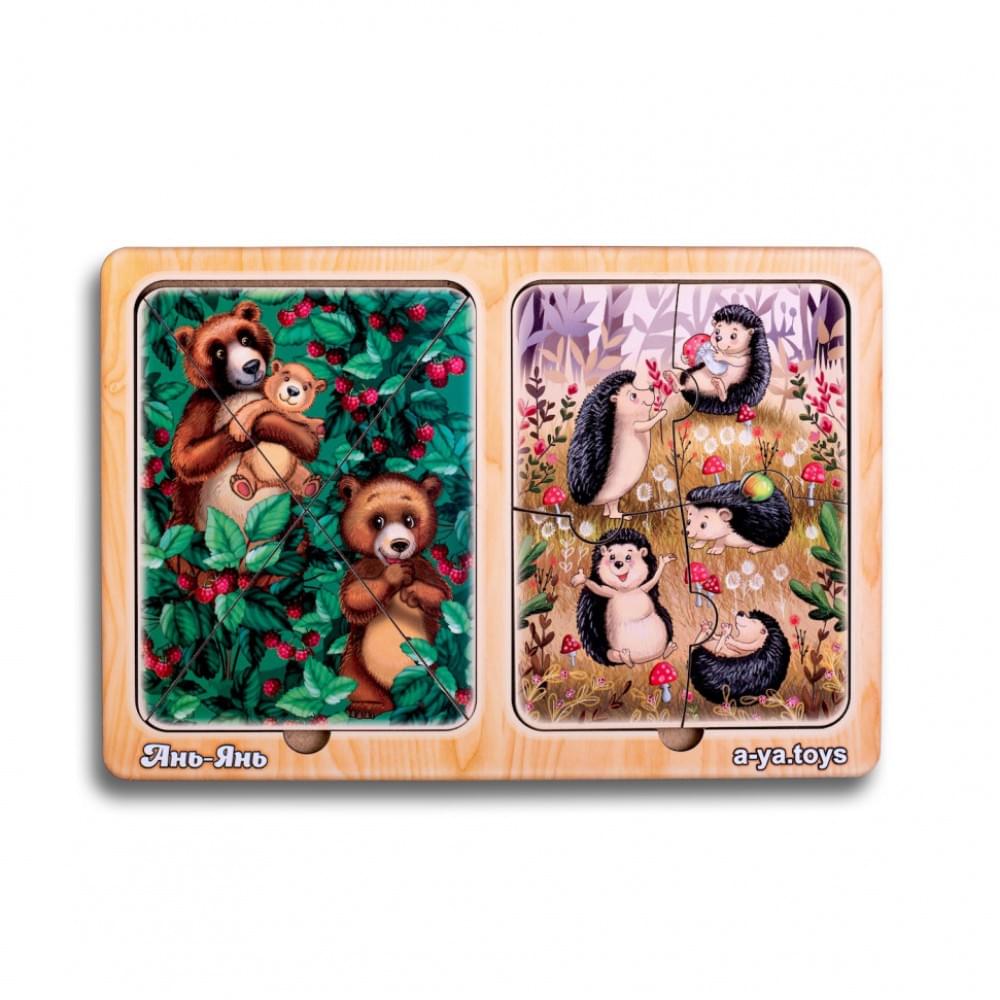 Дерев'яний пазл-вкладиш "Їжачки та ведмеді" Ubumblebees (ПСД186) PSD186 в рамці