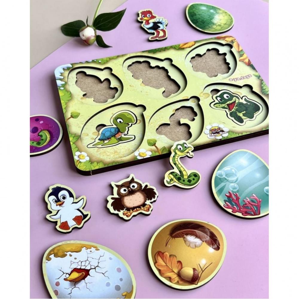 Дерев'яний пазл-сортер "Хто в яйці?" Ubumblebees (ПСФ085) PSF085