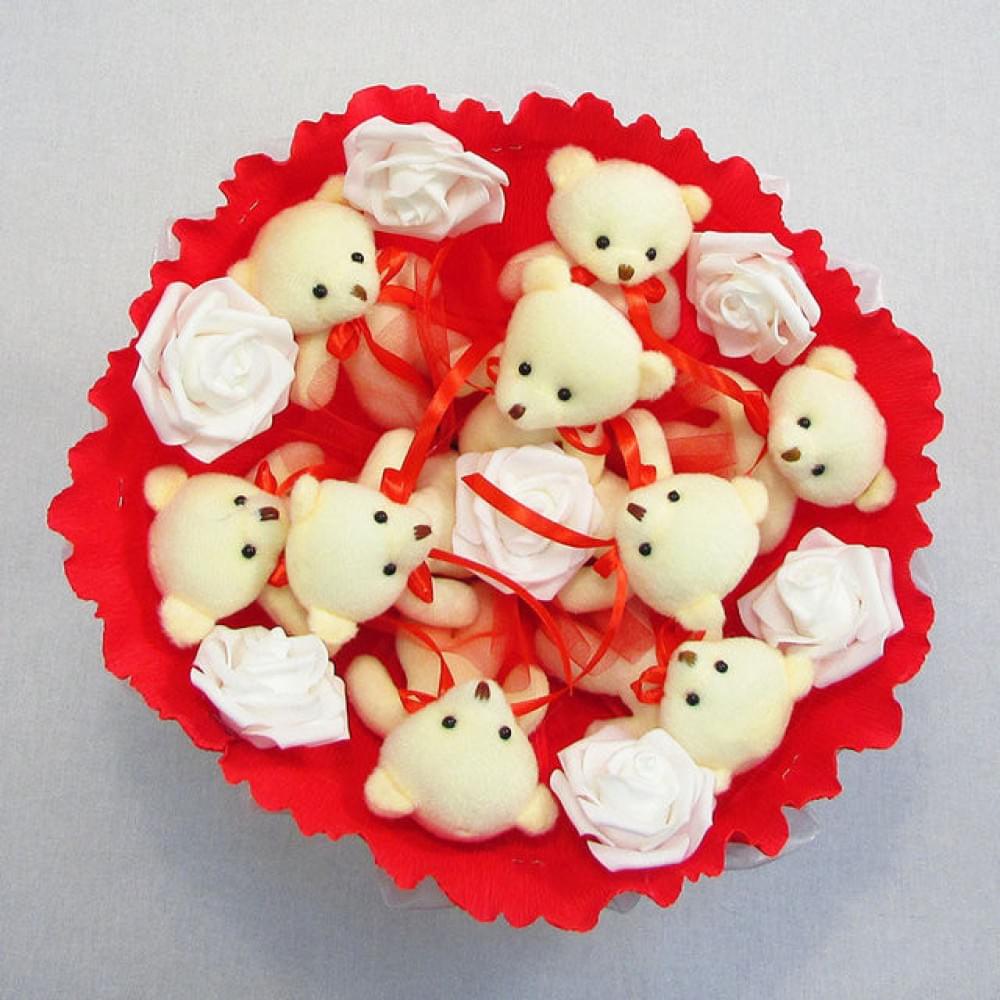 Букет з м'яких іграшок 9 ведмедиків 5338IT червоний