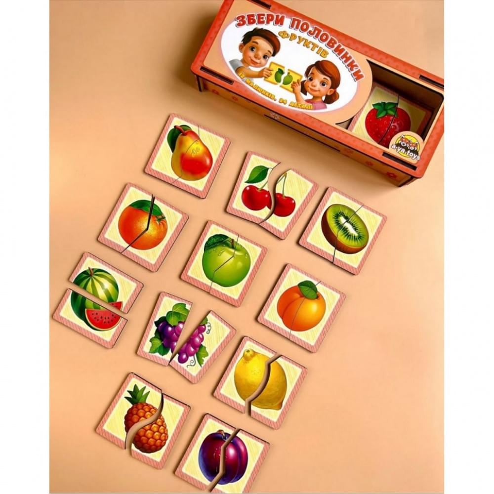 Настільна розвиваюча гра-пазл "Фрукти" Ubumblebees (ПСФ075) PSF075, 12 картинок-половинок