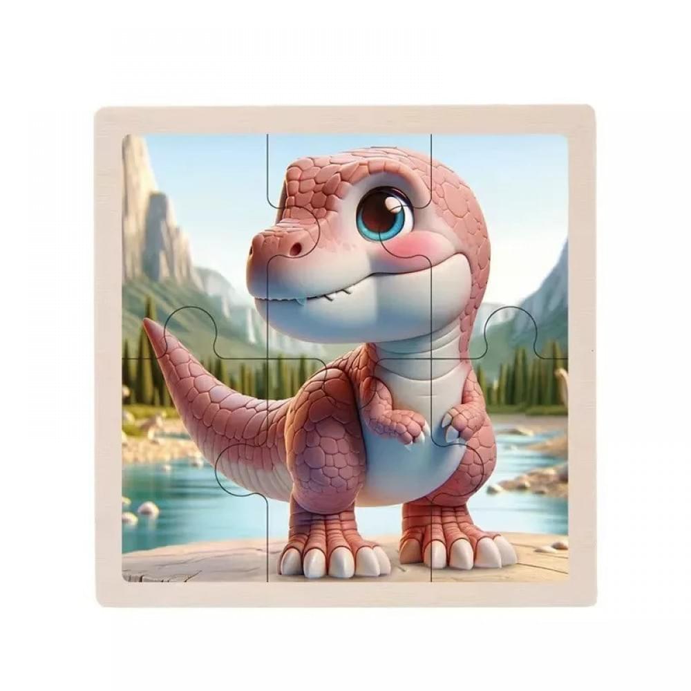 Дитячий дерев'яний пазл-вкладиш "Тиранозавр" MD 1509-5, 6 елементів 9,8 х 9,8 х 0,4 см