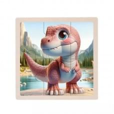 Дитячий дерев'яний пазл-вкладиш "Тиранозавр" MD 1509-5, 6 елементів 9,8 х 9,8 х 0,4 см