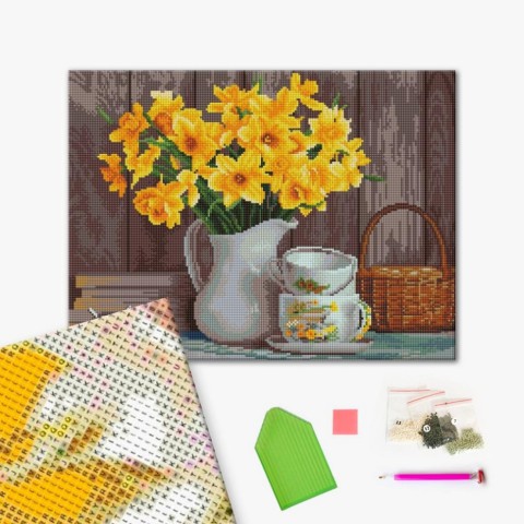 Алмазна мозаїка "Натюрморт нарцисів" DBS1010, 40х50 см