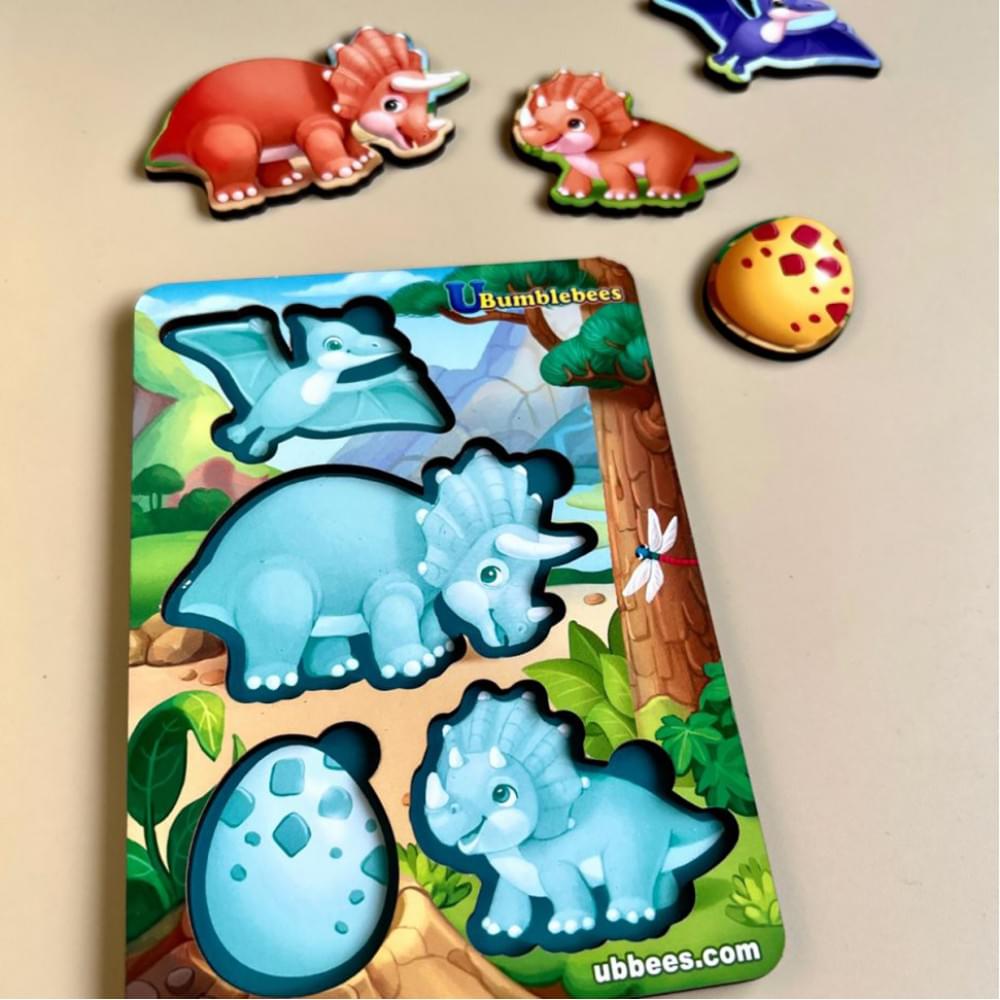 Дерев'яний пазл-вкладиш "Динозаври" Ubumblebees (ПСФ124) PSF124 фон із підказкою