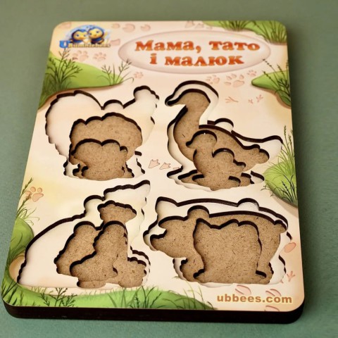 Дерев'яний пазл-вкладиш "Сім'я-свійські тварини-2" Ubumblebees (ПСФ003) PSF003 більше-менше