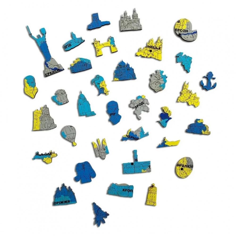 Дерев'яний пазл "Україна Жовто-Блакитна" Wood Story WSUA0152 XXL 49х34 см, 260 деталей