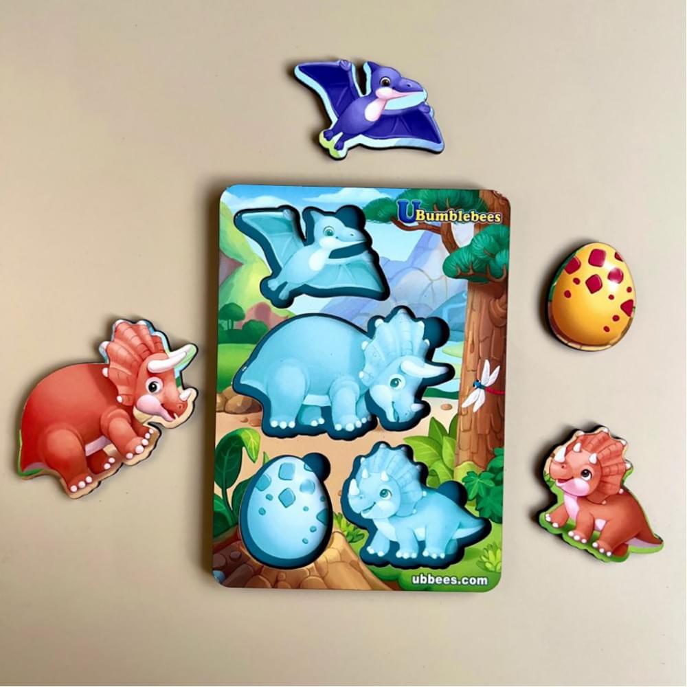 Дерев'яний пазл-вкладиш "Динозаври" Ubumblebees (ПСФ124) PSF124 фон із підказкою