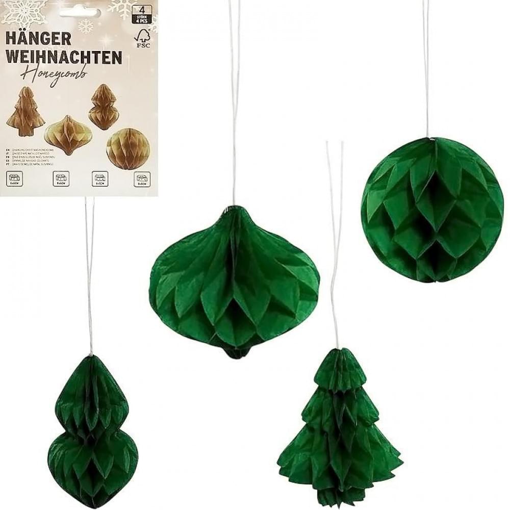 Набір підвісних паперових новорічних прикрас "Зелені фігури" CG-2, 4 шт