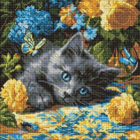 Алмазна мозаїка "Кошеня блакитнооке" Ідейка AMO8340, 40х40 см