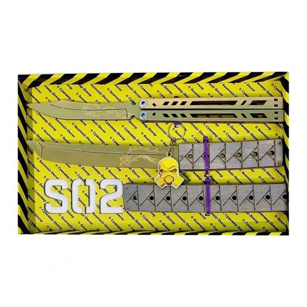 Набір ножів сувенірних дерев'яних SO-2 "МЕТЕЛЬ LEGASY & TANTO ЯКУДЗА GOLD" SO2-4-B