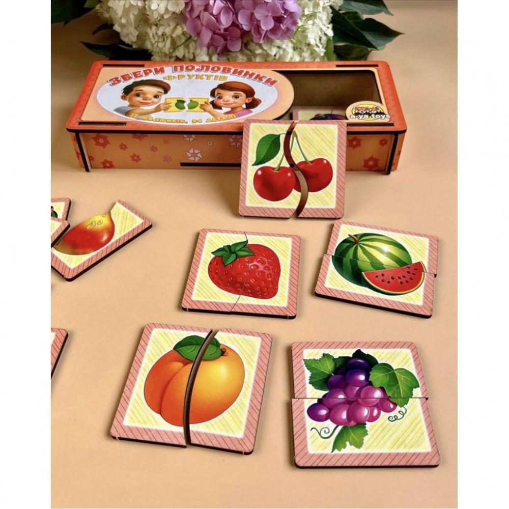 Настільна розвиваюча гра-пазл "Фрукти" Ubumblebees (ПСФ075) PSF075, 12 картинок-половинок