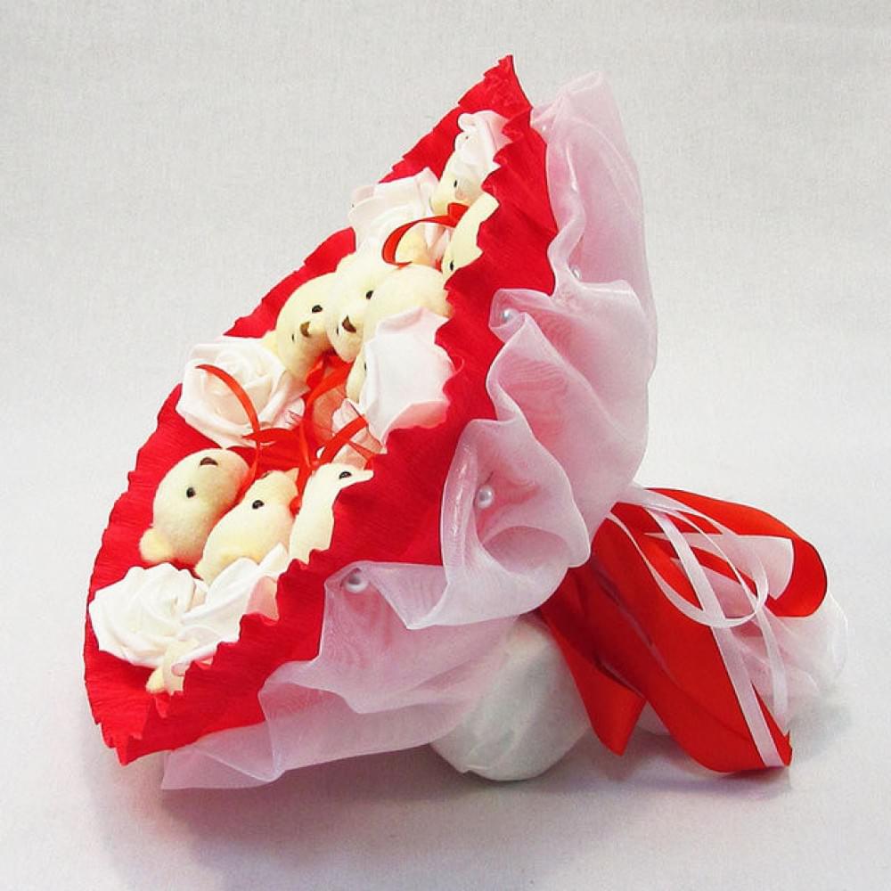 Букет з м'яких іграшок 9 ведмедиків 5338IT червоний