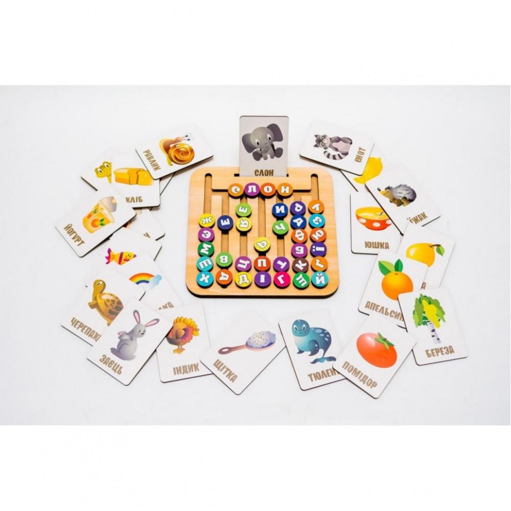 Дерев’яна іграшка монтессорі "Абетка лабіринт" Puz-72859, 25 карт 35 букв