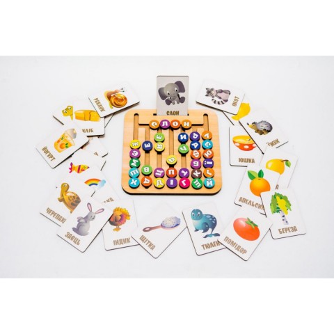 Дерев’яна іграшка монтессорі "Абетка лабіринт" Puz-72859, 25 карт 35 букв