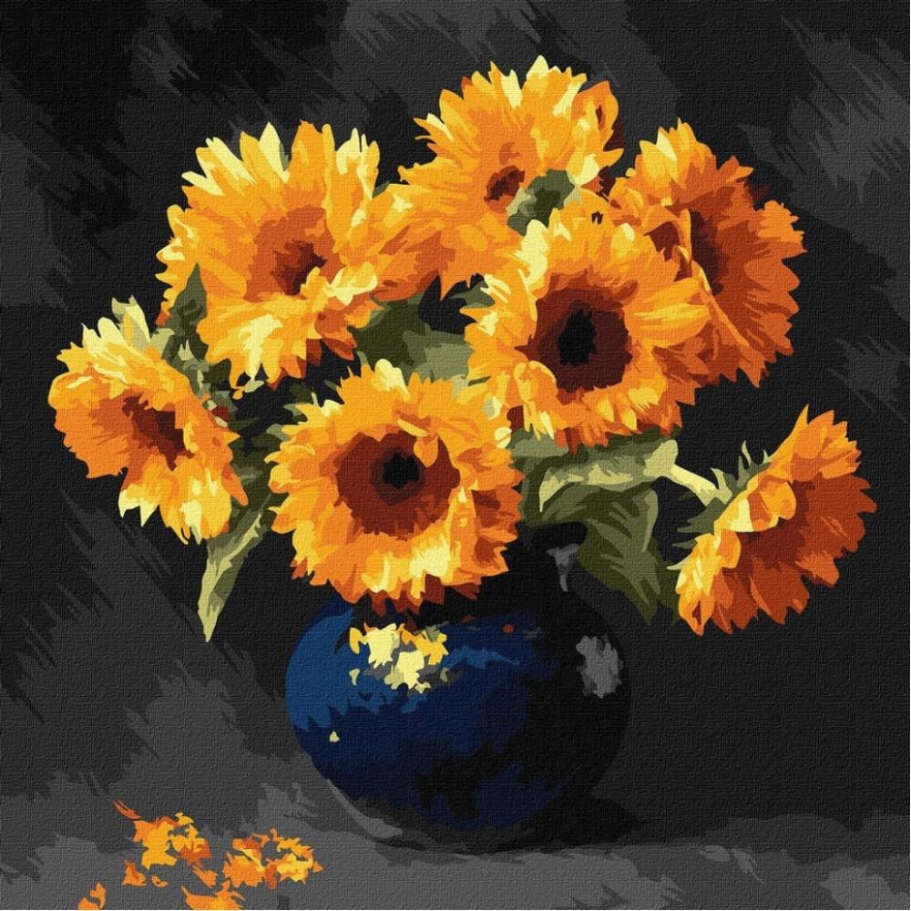 Картина за номерами "Соняшник в темряві" ©art_selena_ua KHO3330, 40x40 см