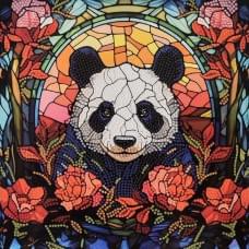 Алмазна мозаїка "Панда серед троянд" DEEX16305 не повна викладка 30х30 см