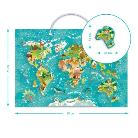 Дитяча магнітна мапа світу тварини DoDo Toys 200267, 36 елементів