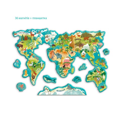 Дитяча магнітна мапа світу тварини DoDo Toys 200267, 36 елементів